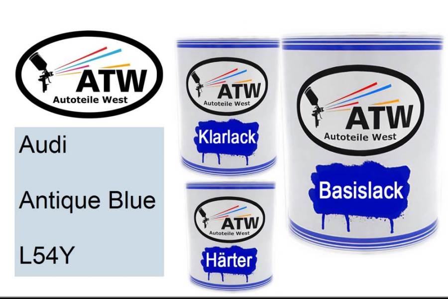 Audi, Antique Blue, L54Y: 1L Lackdose + 1L Klarlack + 500ml Härter - Set, von ATW Autoteile West.